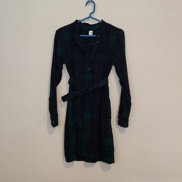 Gap Ruffle Flannel Shirt Dress Size S - Picture 1 of 7